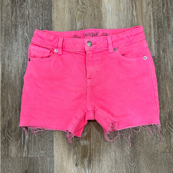 Cat & Jack Vibrant Pink Frayed Jean Shorts • girls large 🩷 10/12 - Picture 1 of 3